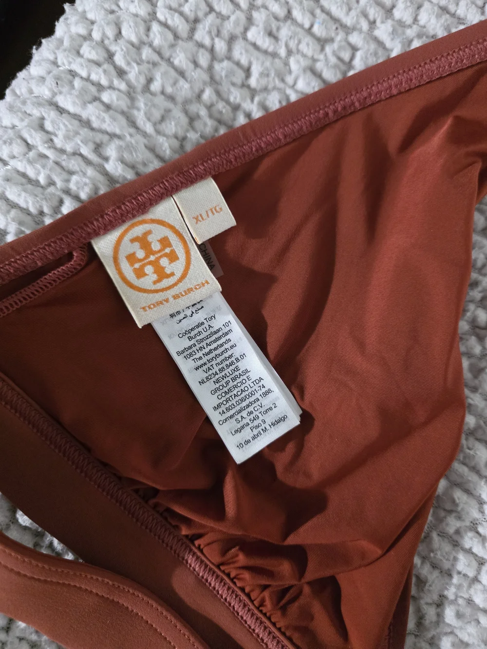 Tory Burch Rust Halter Bikini Top with Gold Logo Clasp